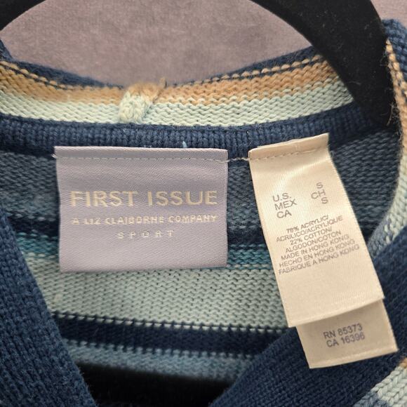 Liz Claiborne Blue Stripe Button Hoodie Knit Long Sweater Cardigan Small - Picture 7 of 7